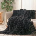 COOVA Faux Fur Throw Blanket for Couch, Cozy Soft and Fuzzy Plush Rabbit Fur Bubble Blanket for Sofa Bedroom Living Room, 60x80 Inches Black