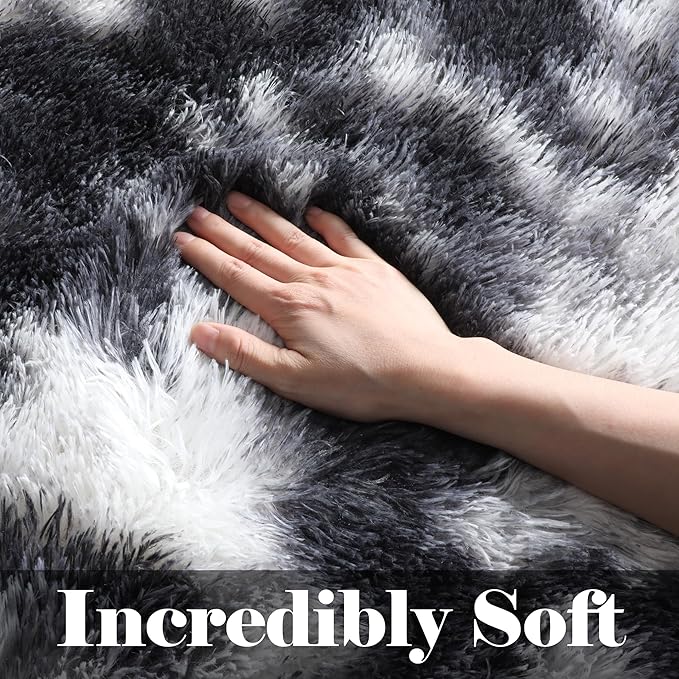ONASAR Black and White Rugs for Bedroom Living Room, Fluffy 4x6 Indoor Bedside Floor Throw Area Rug, Soft Plush Shaggy Carpet for Nursery Kids Girls Boys Teen Dorm Home Decor Aesthetic