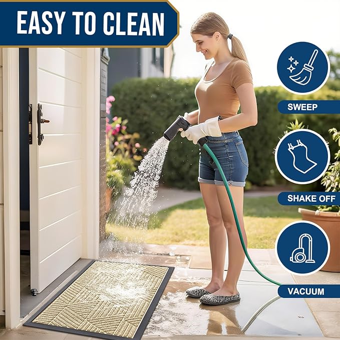 Smiry Front Door Mat Outside Entrance, Heavy Duty Sturdy Natural Rubber Doormat, Trap Dirt and Moisture, Easy Clean Low Profile Welcome Floor Mats for Indoor Outdoor Entry, 35X23 Inch, Cream White