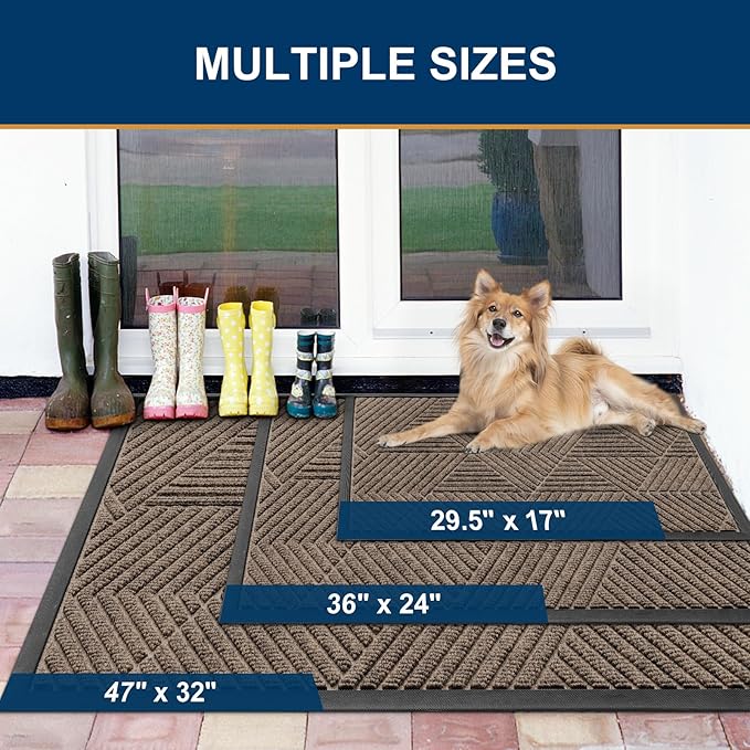 Smiry Front Door Mat Outside Entrance, Heavy Duty Sturdy Natural Rubber Doormat, Trap Dirt and Moisture, Easy Clean Low Profile Mats for Indoor Outdoor Entry, Irregular Triangle (29.5x17, Mixed Khaki)