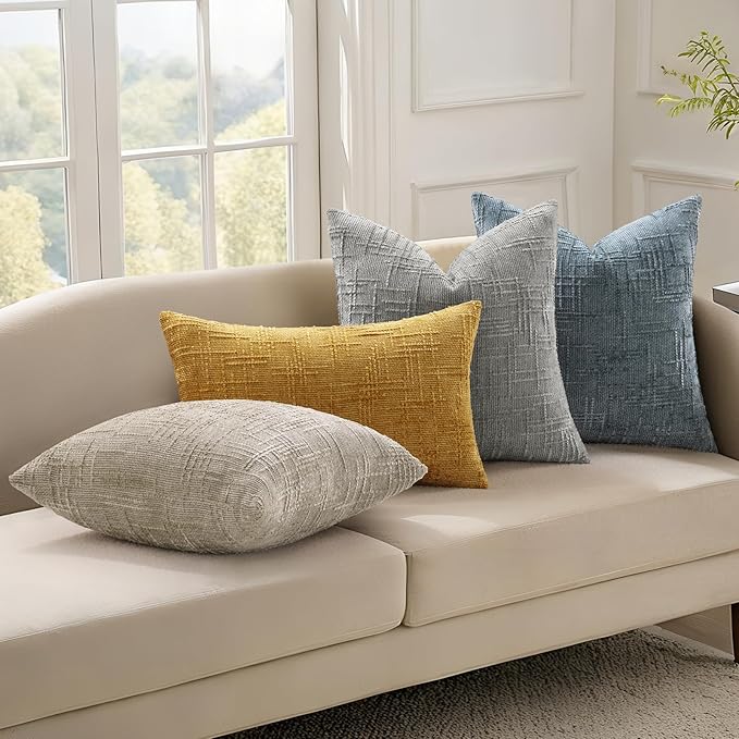 decorUhome Neutral Grey Chenille Throw Pillow Covers 18x18 Set of 2 Textured Soft Cozy Slubby Couch Pillow Covers Modern Farmhouse Boho Decorative Pillow Cases for Bed Sofa Living Room