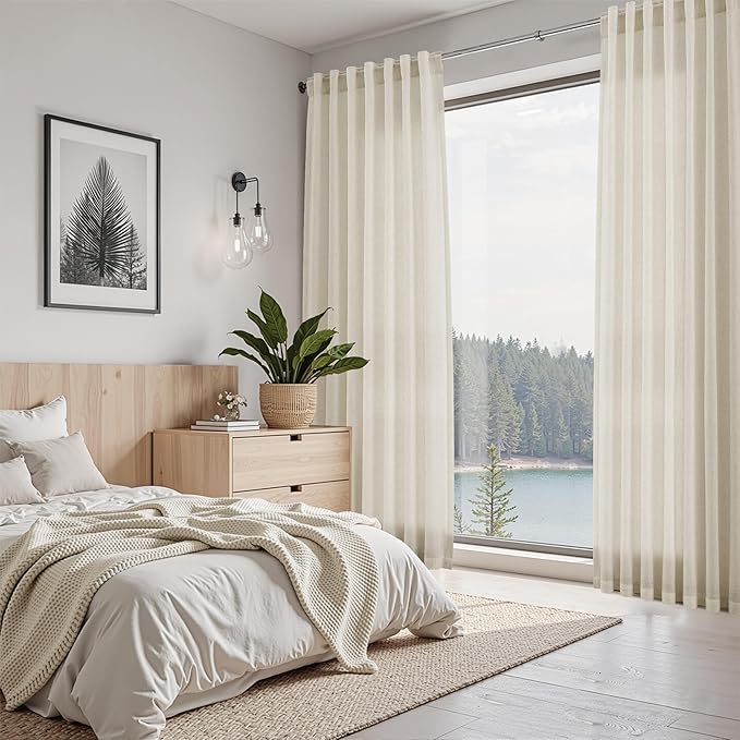 Nanspring Vanilla Linen Curtains 84 Inches Long for Living Room Light Filtering Semi Sheer Curtain Back Tab Modern Farmhouse Decor Elegant Luxury Coastal Drapes for Bedroom Office 52x84,2 Panels