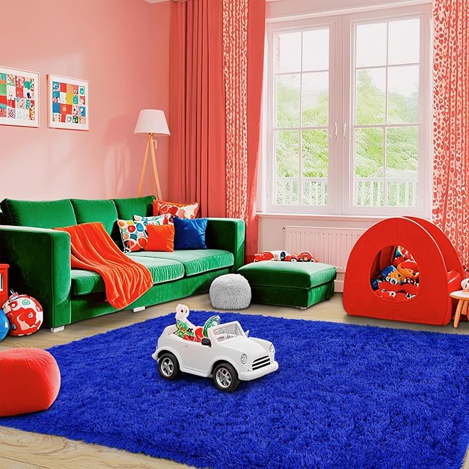 Pionblank Super Fluffy Area Rug for Living Room 5x7 Feet, Modern Indoor Shaggy Carpet, Soft Plush Non Slip Rugs for Bedroom Kids Room Teens Dorm Cloakroom Home Decor, Royal Blue