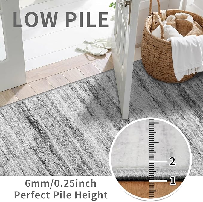 Washable Hallway Runner Rug for Home: Extra Long Runners for Entryway Living Room Dining Room - Stain and Water Resistant Rugs with Non-Slip Backing - Soft Low-Pile Carpet 2'6''x12' Grey