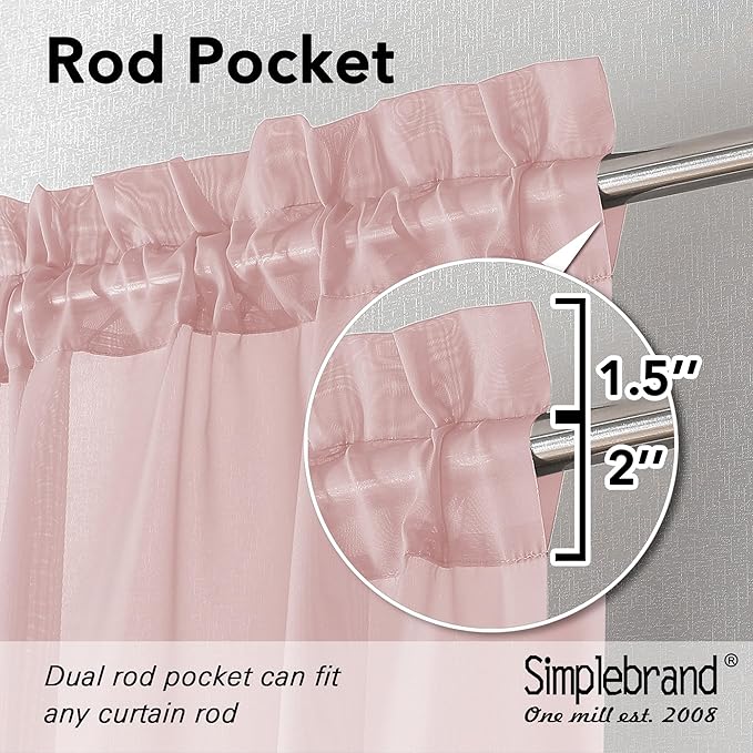 Simplebrand Blush Sheer Curtains 63 Inch Length 2 Panels, Rod Pocket Solid Color Window Sheer Curtain Panels, Elegant Curtains & Drapes for Living Room, Bedroom 2 Panels (42" W x 63" L)