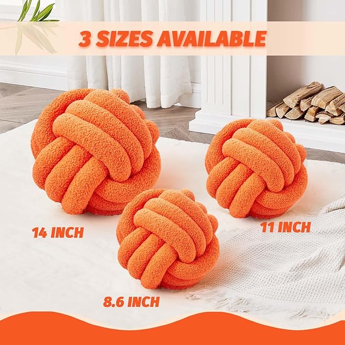 Uvvyui Knot Pillow Ball, Soft Home Decorative Pillows, Round Throw Pillow, Handmade Knotted Plush Pillow, Round Boucle Pillow Cushion (14 Inches Orange)