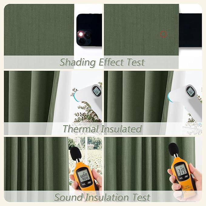 Guken Olive Green 100% Blackout Curtains 120 Inch Length 2 Panels Set for Living Room Bedroom Back Tab Thermal Insulated Black Out Linen Drapes Room Darkening Window Curtains
