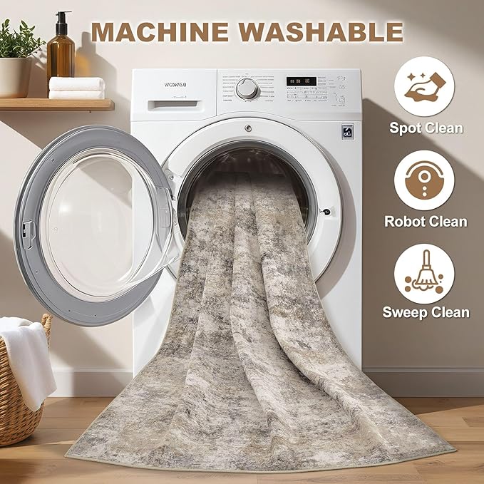 Nakagishi 10x12 Area Rugs Living Room: Washable Abstract Large Neutral Soft Rug Stain Resistant Modern Indoor Floor Non-Slip Carpet for Bedroom Nursery Playroom Office Dining Room Dorm- Brown Grey
