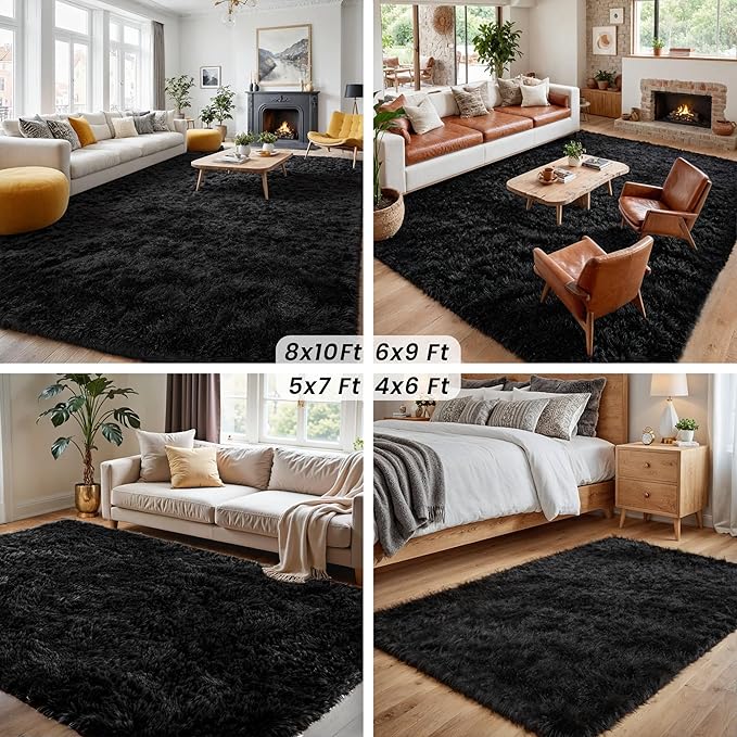 5x7 Area Rugs for Living Room: Ultra Soft Fluffy Shag Black Rug for Bedroom, Non-Slip Large Fuzzy Plush Rug Indoor Floor Carpet for Nursery Kids Boys Girls Room, Dorms, Modern Home Decor