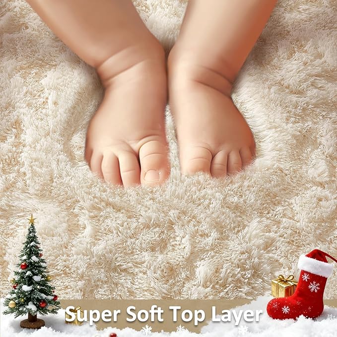 Ophanie Small Ivory Entryway Throw Rugs for Bedroom, 2x4 Mini Area Rug, Affordable Non Slip Fluffy Carpet, Fuzzy Soft Living Room Rugs, Home Decor Aesthetic, Nursery