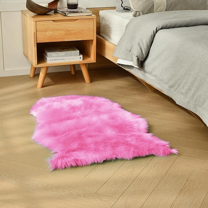 duduta Hot Pink Faux Sheepskin Throw Rug 2x3 ft, Fluffy Shag Rug for Bedroom Dorm Kids Room Fur Seat Chair Covers Non Slip