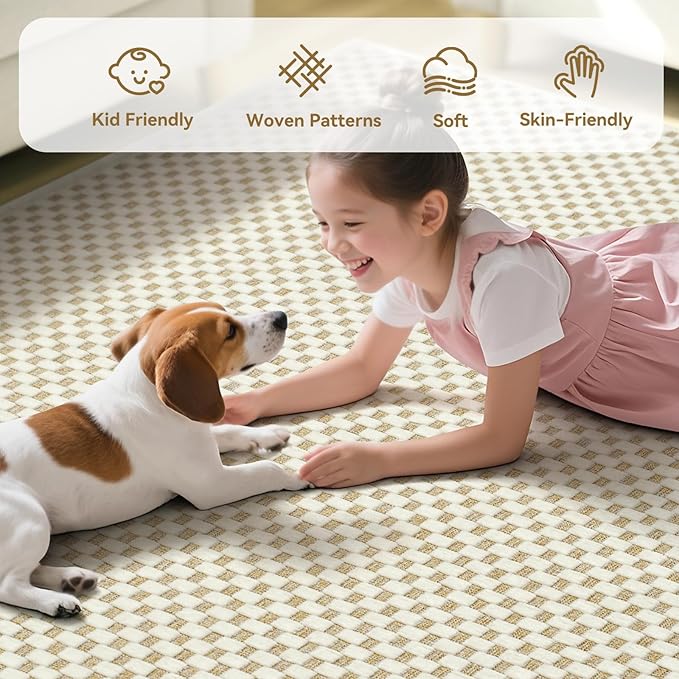 YDKGL 3x5 ft Area Rug Entryway Runner Rug Non Slip Washable, Boho Woven Kitchen Runner Rugs Door Mat Entry Rugs Carpet for Indoor Foyer Backdoor Hallway Floor Bedroom Living Room, Beige