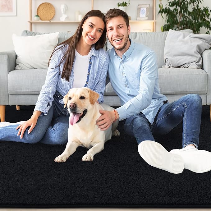 AROGAN Modern Shag Area Rug for Living Room, 6x9 Feet Washable Rugs for Bedroom, Indoor Floor Carpet, Plush Memory Foam Bedside Rugs for Kids Girls Teens Room Low Pile Decor, Black