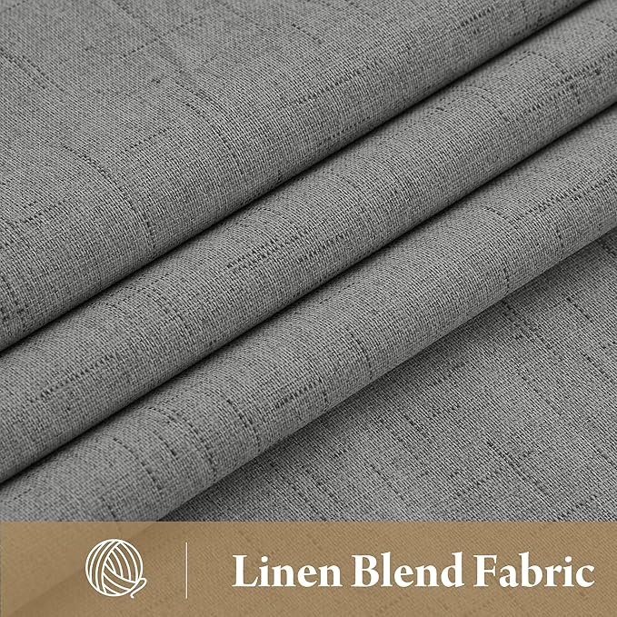 RYB HOME Grey Linen Blackout Curtains for Sliding Glass Door, 100% Blackout Linen Textured Thermal Privacy Modern Drape Panels for Dining Room Large Window, 52" W x 96" L, 2 Panels Set