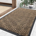 Smiry Front Door Mat Outside Entrance, Heavy Duty Sturdy Natural Rubber Doormat, Trap Dirt and Moisture, Easy Clean Low Profile Mats for Indoor Outdoor Entry, Grid Geometric (35x23, Brown)