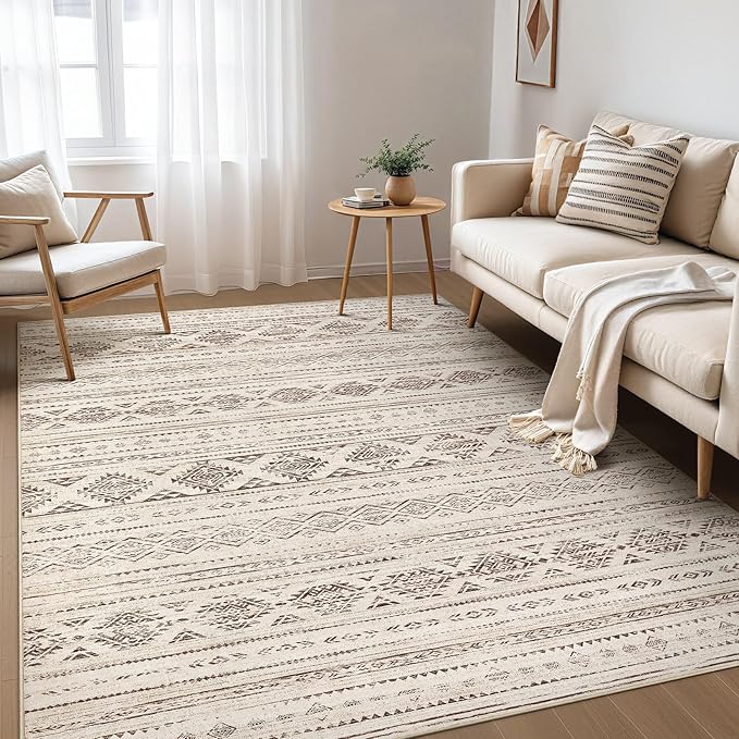 Nakagishi 6x9 Area Rugs Living Room: Washable Boho Large Neutral Soft Farmhouse Rug Stain Resistant Modern Indoor Floor Non-Slip Carpet for Bedroom Nursery Kids Office Dining Room Dorm- Dark Brown