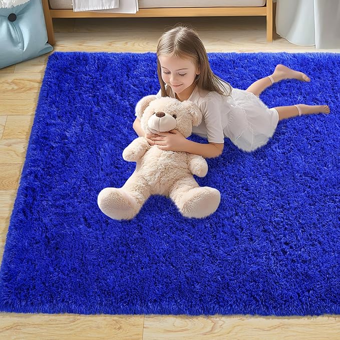 Pionblank Super Fluffy Area Rug for Living Room 5x7 Feet, Modern Indoor Shaggy Carpet, Soft Plush Non Slip Rugs for Bedroom Kids Room Teens Dorm Cloakroom Home Decor, Royal Blue