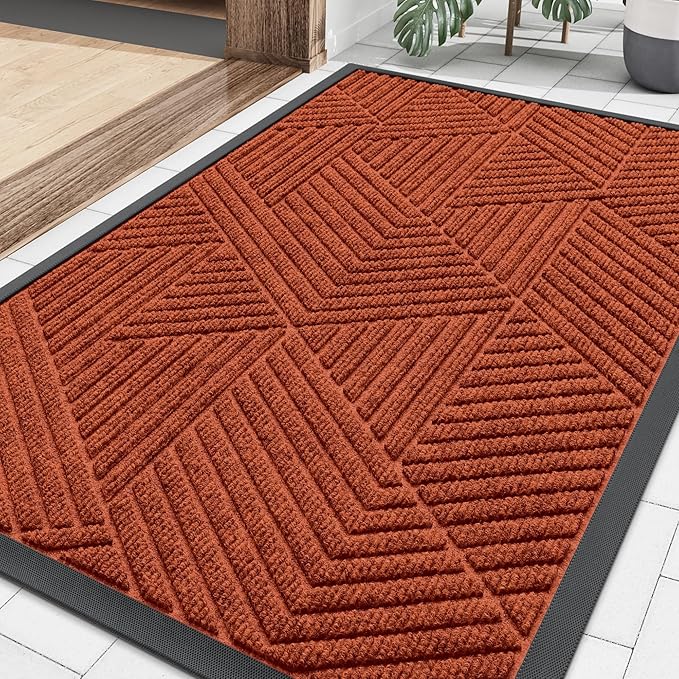 Smiry Front Door Mat Outside Entrance, Heavy Duty Sturdy Natural Rubber Doormat, Trap Dirt and Moisture, Easy Clean Low Profile Welcome Floor Mats for Indoor Outdoor Entry, 35X23 Inch, Burnt Orange