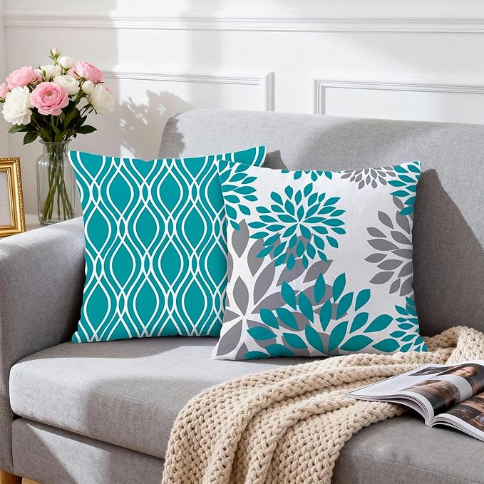 Hexagram Geometric Teal Pillow Covers 20x20 Set of 4, Decorative Outdoor Boho Modern Throw Pillow Covers, Home Sweet Home Farmhouse Cushion Case for Couch Sofa Bedroom Indoor Decor(No Insert)