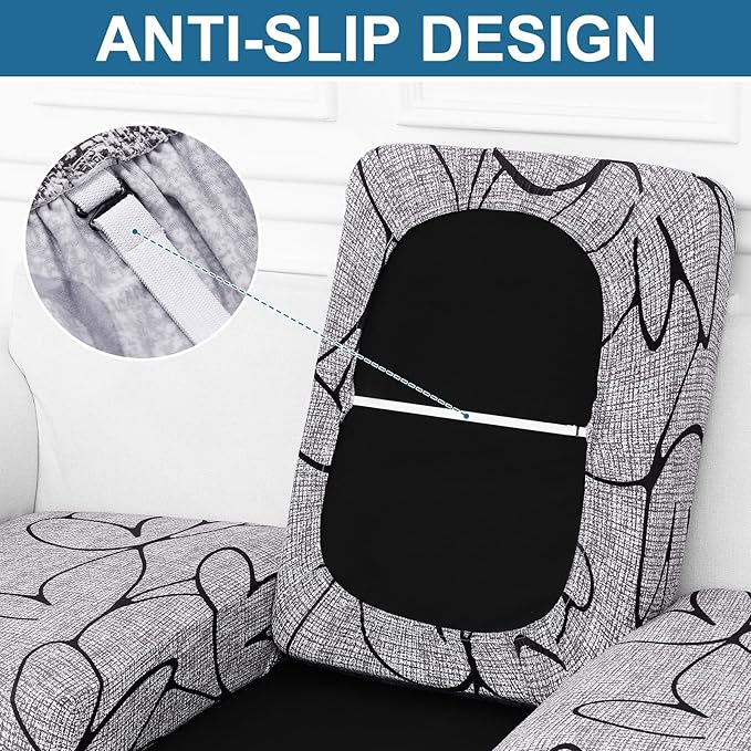 Smiry Printed Couch Cushion Covers, Stretch Soft Couch Covers for Sofa, Washable Non-Slip Sofa Slipcover Furniture Protector for Indoor and Outdoor (1 Pack, Grey and Black)