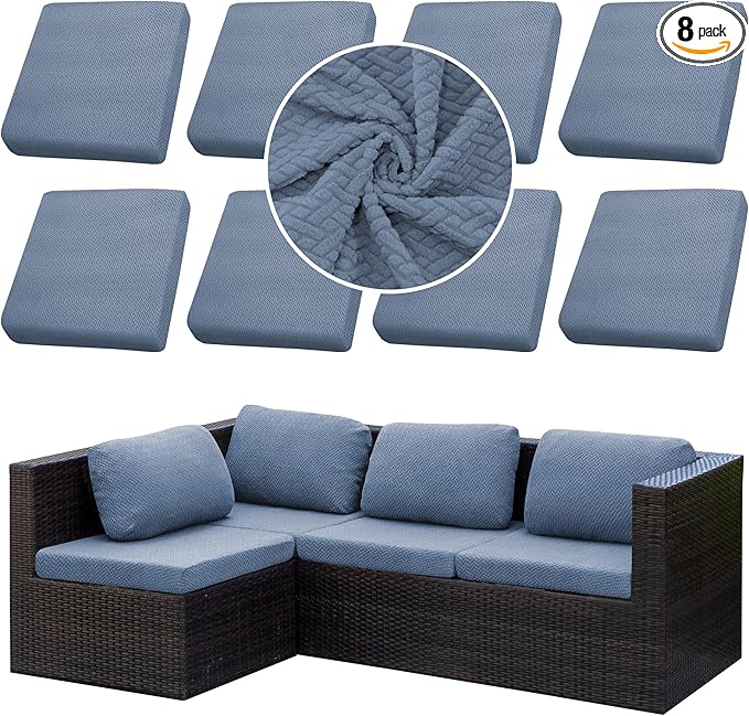 Outdoor Cushion Covers Set,8PCS Patio Furniture Couch Seat Slipcovers, Replacement for Sofa Sectional Chair(Cover，Only)