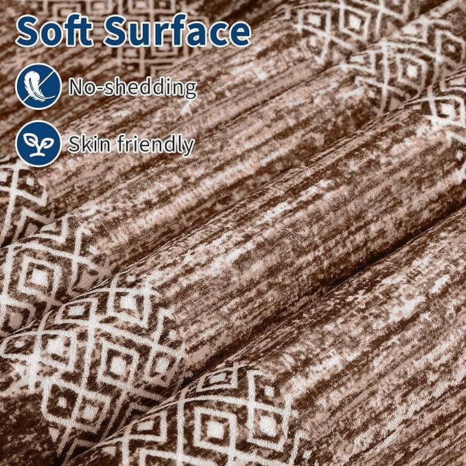 GarveeHome Area Rug 8x10 Modern Geometric Living Room Rug Non Slip, Thin Washable Carpet, Soft Non Shedding Foldable Floor Covering, Low Pile Thin Printed Mats for Bedroom Office, Brown