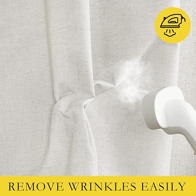 NICETOWN Extra Long Linen 100% Blackout Curtains 120 inches Length 2 Panels Set with Thermal Insulated Liners, Ivory, 62" Width, Farmhouse Style Window Draperies for Patio Sliding Glass Door
