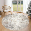 UERMEI 5ft Round Area Rug Living Room Rugs - 5x5 Washable Neutral Modern Abstract Soft Thin Rug Indoor Floor No Slip Rug Carpet for Bedroom Under Dining Table Home Office Decor - Brown Grey