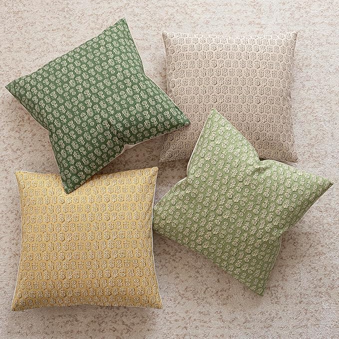 Foindtower Set of 2 Decorative Vintage Floral Print Throw Pillow Covers Neutral Modern Farmhouse Cushion Covers Boho Home Decor for Sofa Couch Chair Bedroom Living Room Outdoor,22×22 Inch,Lime Green