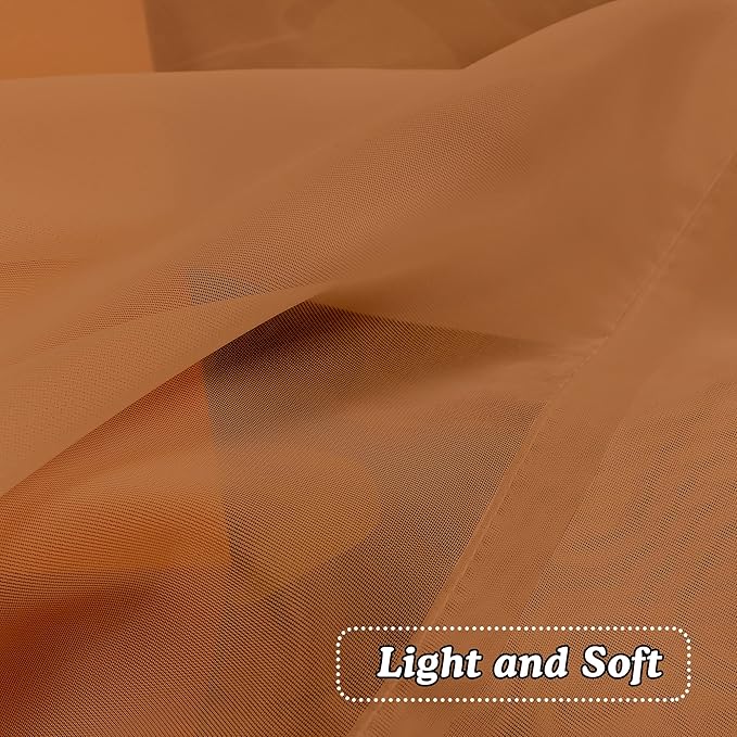 OVZME Orange Sheer Curtains 45 Inches Long 2 Panels, Light Filtering Sheer Curtains for Bedroom, Elegant Airy Draperies for Living Room Nursery Room, Dual Rod Pocket, Each 42Wx 45L