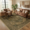Area Rugs 5'x7' Washable Non-Slip, Floral Vintage Distress Print Pattern Medallion Carpet for Living Room Bedroom Dining Room, Brown Dark Brown