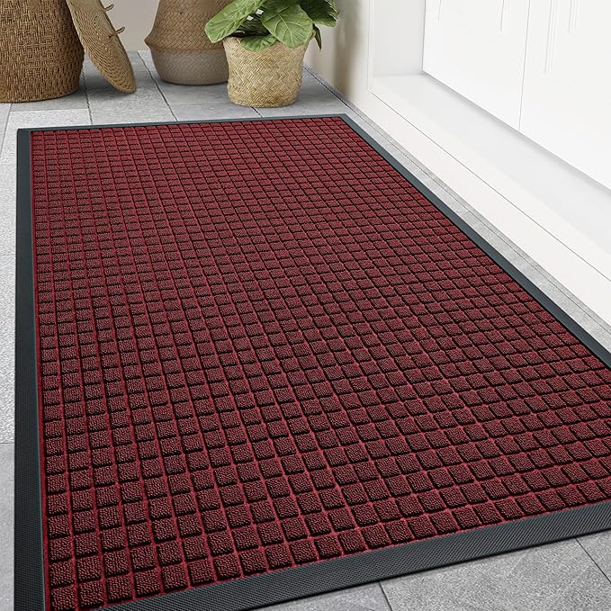 Smiry Front Door Mat Outside Entrance, Heavy Duty Natural Rubber Doormat, Non Slip, Trap Dirt and Moisture, Easy Clean, Low Profile Welcome Floor Mats for Indoor Outdoor Entry, 59x34 Inch, Red