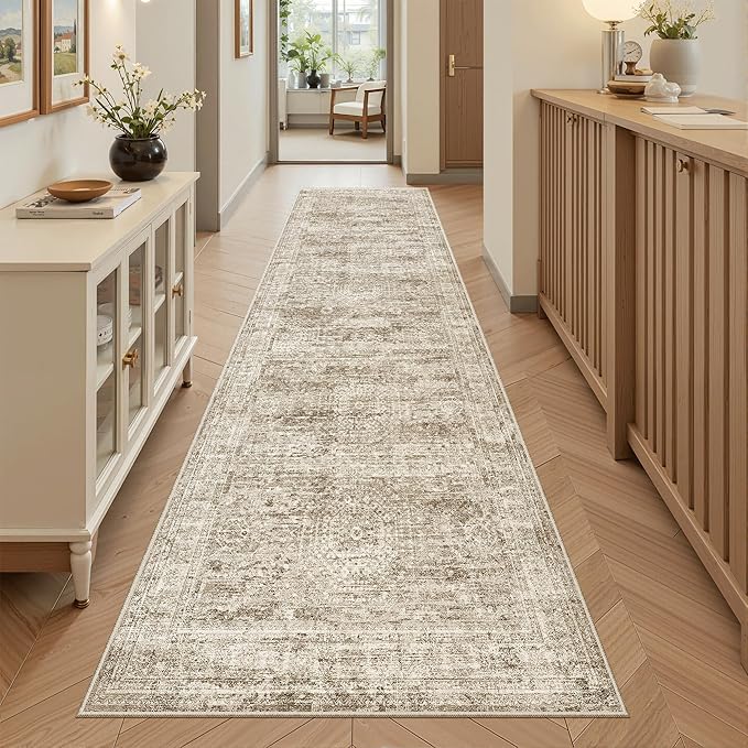 Soalmost Runner Rug 2'x8' Washable Non-Slip Runner Rugs for Kitchen Bathroom Laundry Room Brown Vintage Floor Carpet Runners for Hallway Entryway