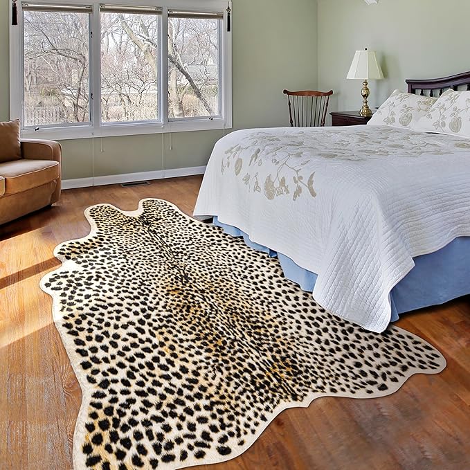 Oversized Cheetah Print Rug, Large Leopard Rug 6.2x8.2 Feet Faux Animal Print Skin Cheetah Area Rug for Bedroom Living Room Animal Fur Hide Rustic Antelope Deer Multicolor