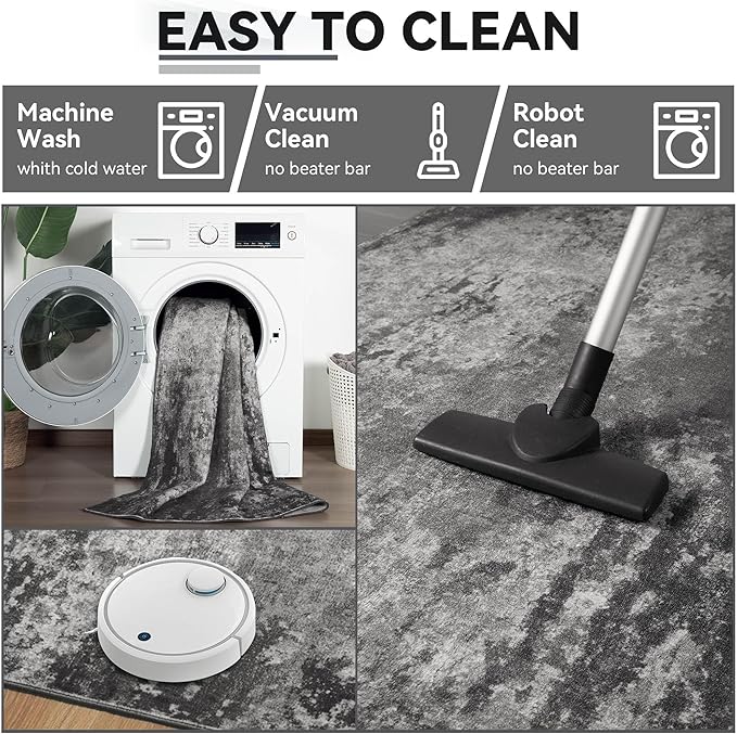 2.6x8 Black Rug Runners for Hallways Kitchen Runner Rug Non Slip Washable Black Long Runner Rugs with Rubber Backing Soft Abstract Carpet Runner for Bedroom, Kitchen, Bathroom, Entryway
