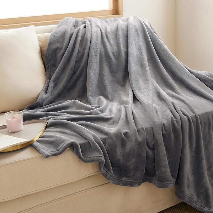 Bedsure GentleSoft Fleece Blanket Twin Size Grey - 300GSM Lightweight Plush Fuzzy Cozy Soft Warm Blanket for Bed, Sofa, Couch, Travel, Camping, 60x80 inches