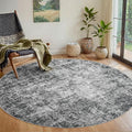 Round Rug 6ft Circle Rug Washable: Carpet Small Circular Area Rug for Entryway Kitchen Bedroom Dining Room Living Room 6 Feet Abstract College Dorm Non Slip Low Pile Black Grey