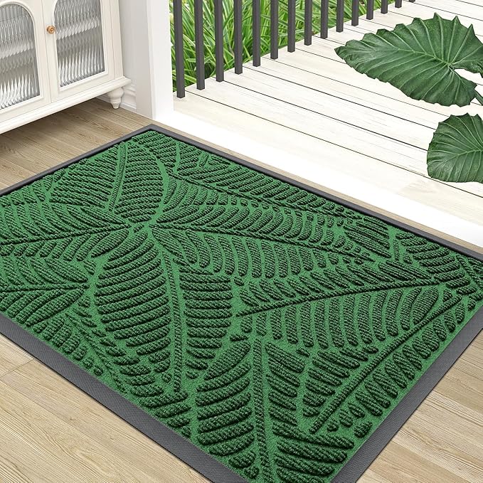Colorxy Waterproof Doormat, Sturdy Natural Rubber Front Indoor Mat, Non Slip Low Profile Indoor Outdoor Door Mats, Stain and Fade Resistant Floor Mat, Easy Clean Patio Entrance Mat, 59''x23'', Green