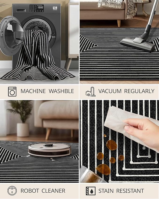 Latte&Fog 6x9 Area Rugs for Living Room Bedroom, Modern Abstract Washable Rug, Boho Non Slip Low Pile Carpet for Indoor Dining Room, Office, Dorm, Classroom, Farmhouse and Kids Room