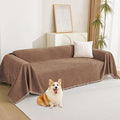 MYSKY HOME Couch Covers for 2 Cushion Couch Sectional Sofa, L Shape Sofa Protector Camel Chenille Couch Cover, Sofa Covers Washable Blanket with Tassel Pet Couch Cushion Cover, 71"X102"