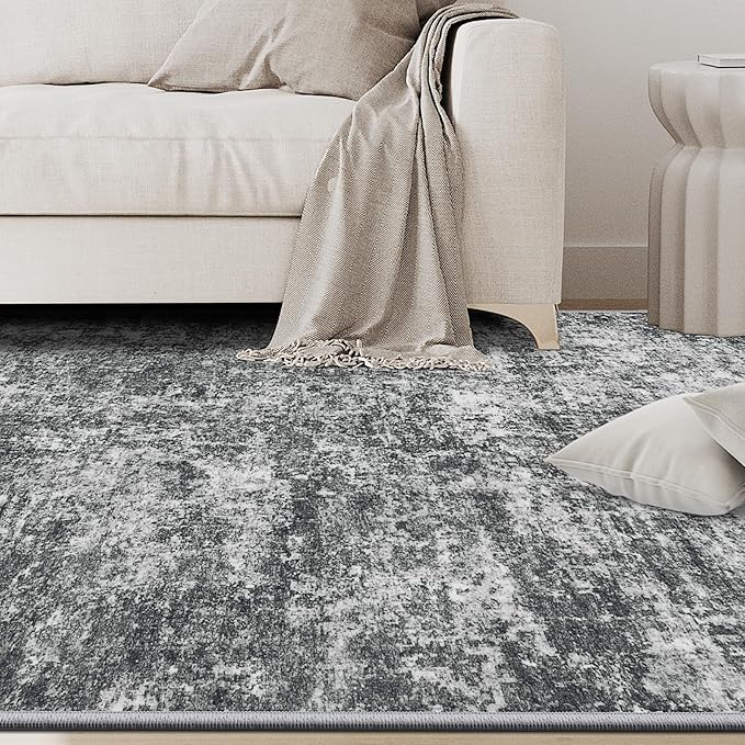 5x8 Area Rugs for Living Room Rug Washable: Abstract Rug for Dining Room Bedroom Carpet Non Slip 5 by 8 Indoor Modern Nursery Home Office Black Grey