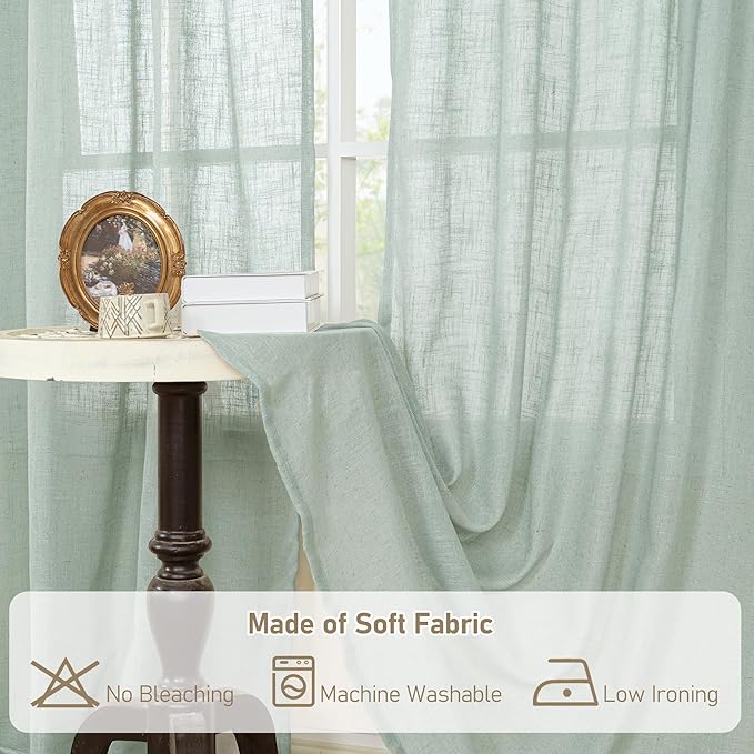 LAMIT Light Sage Linen Curtains 72 inch Length for Bedroom, Faux Linen Textured Light Filtering Drapes Back Tab and Rod Pocket Boho Panels for Farmhouse/Living Room, 2 Panels, 52 x 72 Inch
