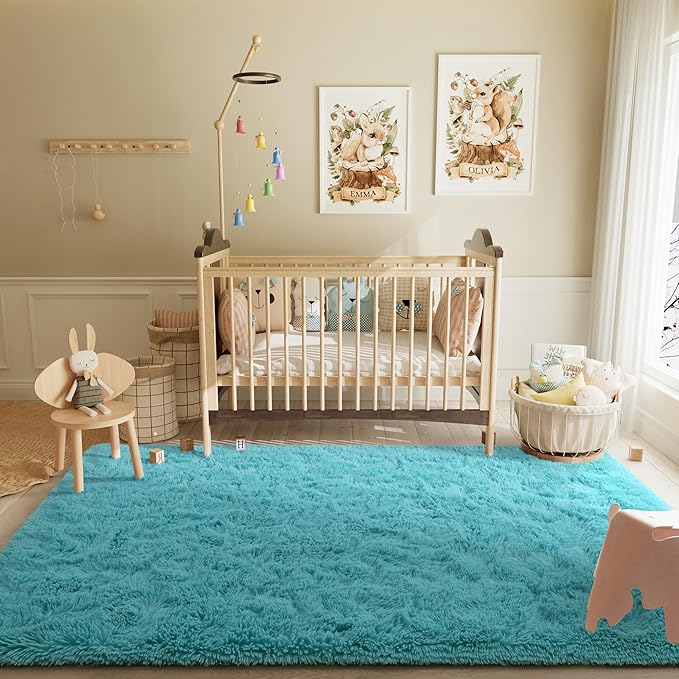 LOCHAS Ultra Soft Indoor Modern Area Rugs Fluffy Living Room Carpets for Children Bedroom Home Decor Nursery Rug 3x5 Feet, Teal Blue