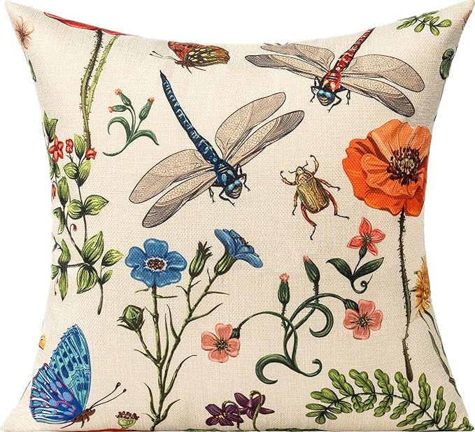 All Smiles Outdoor Patio Throw Pillow Covers 18x18 Set of 4 Spring Summer Garden Flowers Farmhouse Décor Outside Furniture Bench Chair Decorative Cushion Cases for Swing Deep Seat Bed Couch Sofa