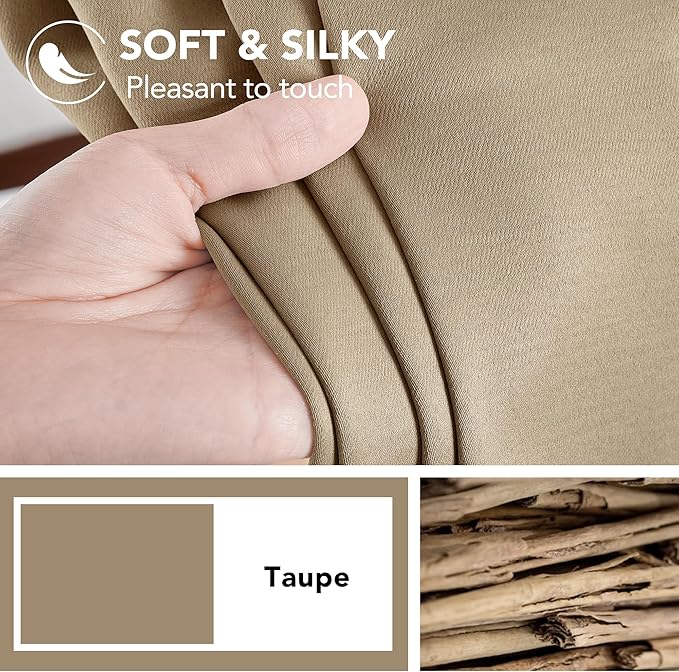Deconovo Solid Room Darkening Panels Back Tab and Rod Pocket Curtains Blackout Thermal Insulated Curtains for Living Room 52Wx63L Inch Khaki 2 Panels