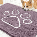 OLANLY Dog Door Mat for Muddy Paws 30x20, Paw Print Design, Absorbs Moisture and Dirt, Absorbent Non-Slip Washable Doormat, Quick Dry Chenille Mud Mat, Entry Indoor Entryway Carpet, Deep Plum