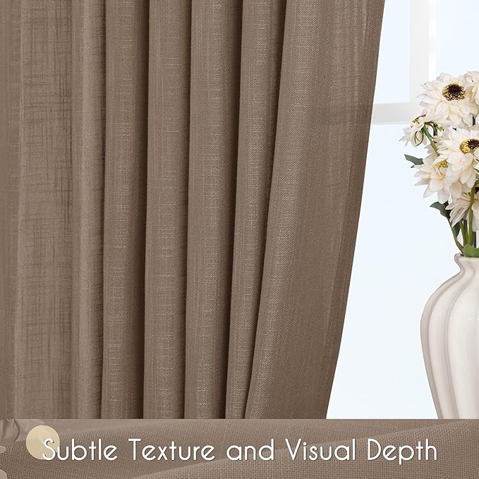 Chocolate Brown Linen Curtain 90 inch Length 2 Panels Set Back Tab Light Filtering Living Room Curtain Drapes Home Office Modern Minimalist Decor Farmhouse Boho Neutral Semi Sheer Curtain 90 inch Long