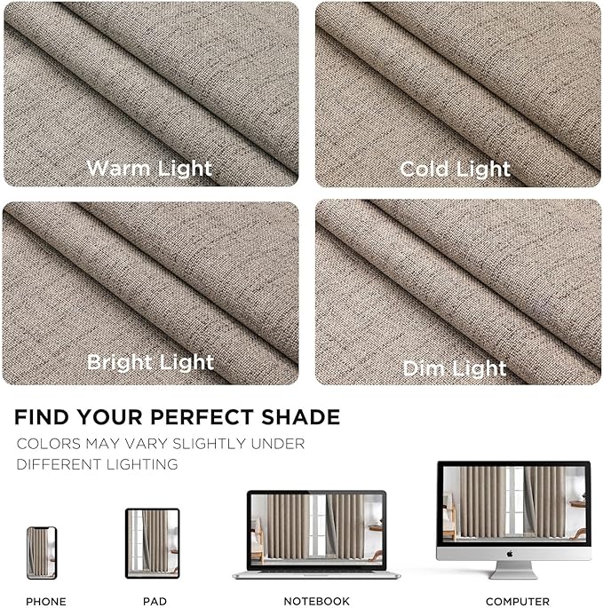 Joydeco Blackout Curtains for Bedroom - 108 Inch Linen Drapes 2 Panels Set, Thermal Insulated Room Darkening Curtains, Linen Textured for Living Room, Rod Pocket & Back Tabs