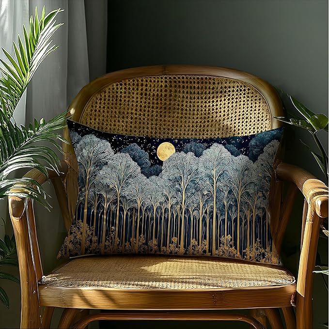 Rustic William Morris Inspired Forest Green Moon Decor Pillow Covers 12x20 Double-Sided,Vintage Night Moon Botanical Nature Landscape Decorative Throw Pillow Covers for Home Bedroom Living Room