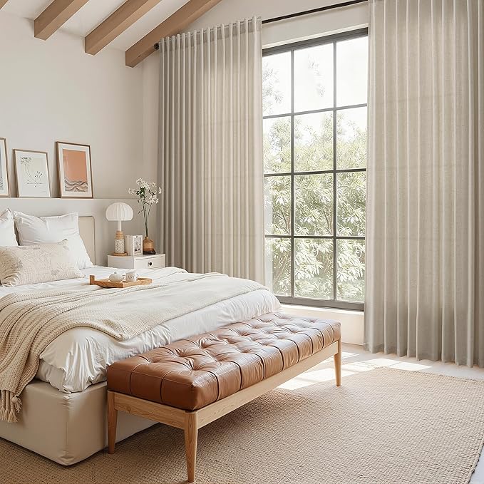 Nanspring Cobblestone Linen Curtains 80 Inch Length for Living Room Light Filtering Semi Sheer Curtain Back Tab Modern Farmhouse Decor Elegant Drapes for Bedroom Dinner Room 52x80, 2 Panels